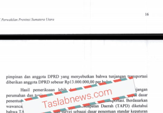 Temuan BPK atas dugaan mark up biaya perumahan dan transportasi 25 anggota DPRD Tanjungbalai priode 2014 - 2019.