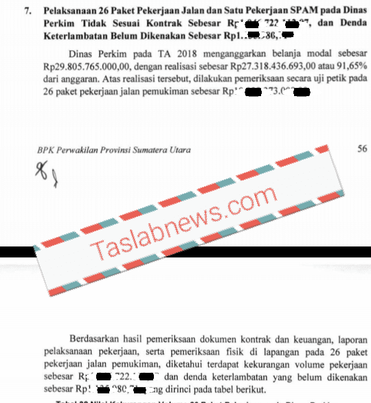 Bukti temuan BPK atas 26 proyek bermasalah di Perkim Tanjungbalai.