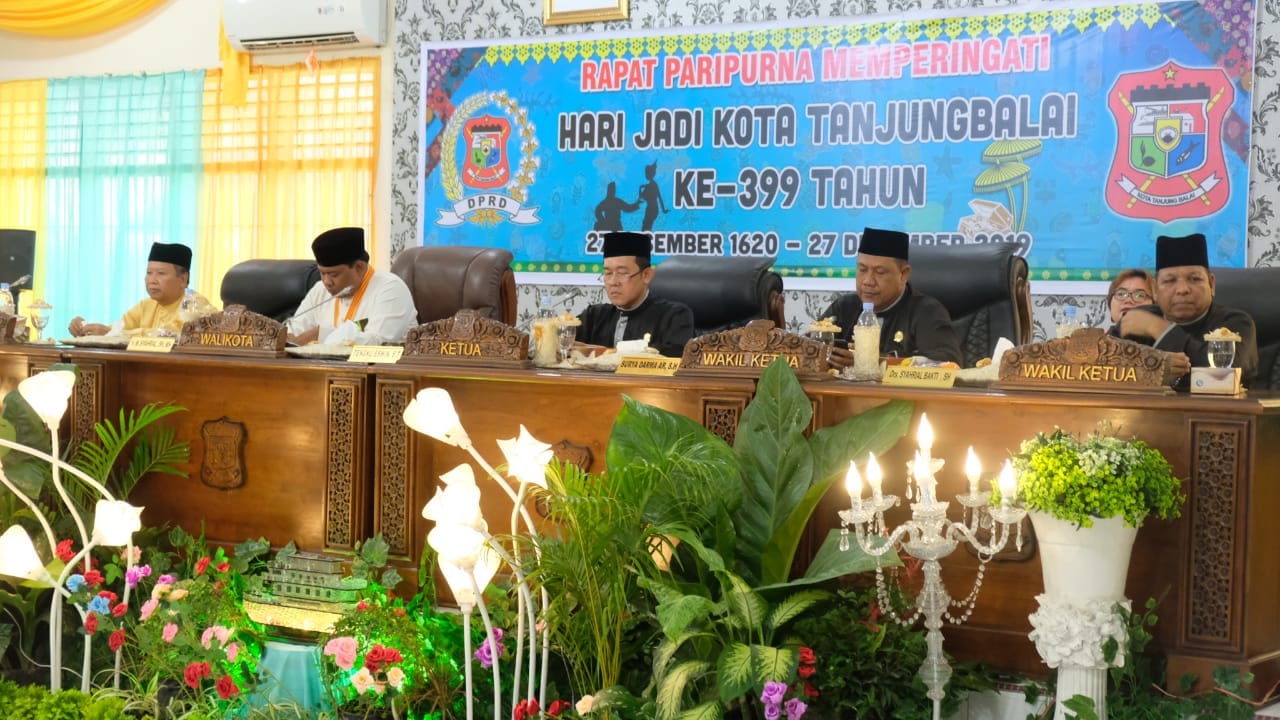 (Ignatius Siagian/taslabnews)                        Suasana rapat paripurna DPRD Kota Tanjungbalai tentang Hari Jadi Kota Tanjungbalai ke-399 di Kantor DPRD Kota Tanjungbalai.