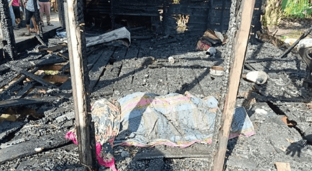 Lokasi rumah di Batubara yang terbakar dan menewaskan seorang nenek 95 tahun.