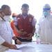 Bupati Labuhanbatu H Andi Suhaimi Dalimunthe saat meninjau posko Cegah Covid-19 di Rantauprapat.