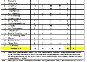 Tabel jumlah penanganan covid 19 di Kabupaten Asahan.