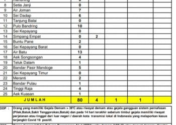 Tabel penanganan covid 19 di Kabupaten Asahan