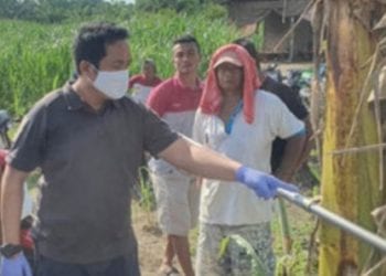 Polisi melakukan olah TKP di lokasi korban tewas terkena egreknya.