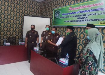 (Richad Silaban/taslabnews) Kejari Labuhanbatu dan Universitas Al Wasliyah Labuhanbatu melakukan Mou.
