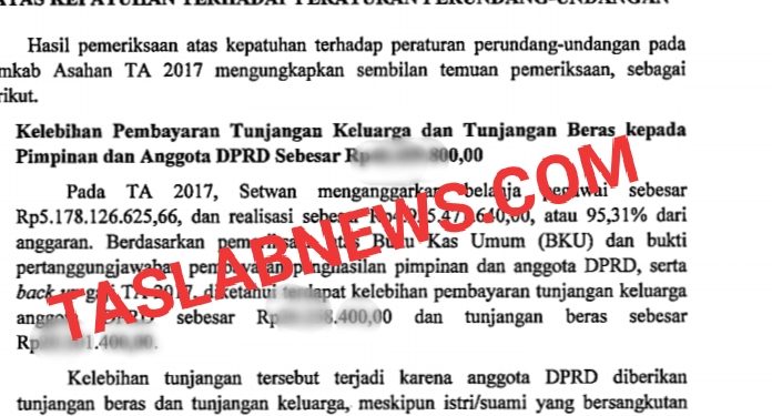 Temuan BPK Atas runjangan beras dan keluarga anggota DPRD Asahan