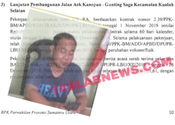 Hasil temuan BPK atas pengerjaan proyek di PUPR Labura