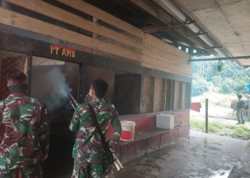 Cegah Penyakit Malaria, Satgas Yonif 126/KC Asahan Laksanakan Fogging ke Rumah Warga di Perbatasan