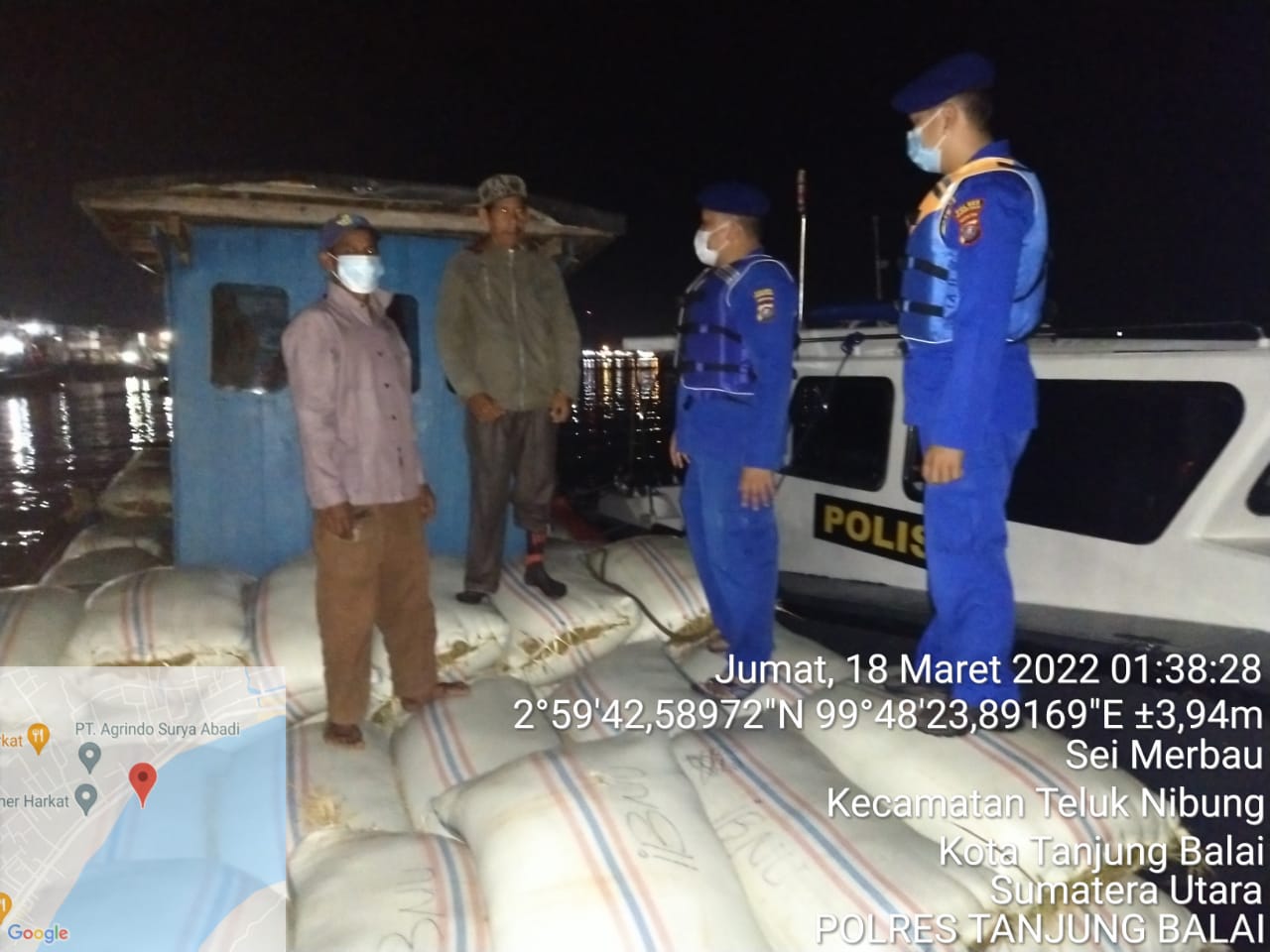 Angkut Padi, Sat Pol Airud Periksa KM Indra Jaya-27 Saat Memasuki Perairan Tanjungbalai