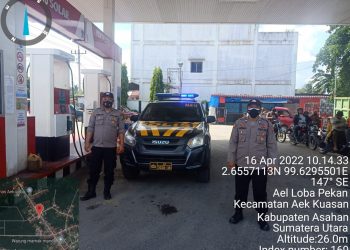 Personel Polsek Pulau Raja Polres Asahan Monitoring di SPBU