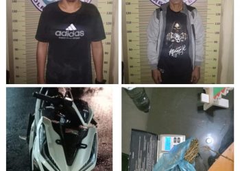  (Dzulfadli Tambunan/Taslab News) Kedua pelaku dan barang bukti.