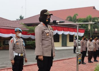 Personel Polres Asahan Dikasih Bubur Kacang Hijau dan Vitamin  saat Ikuti Apel yang Dipimpin Wakapolres 