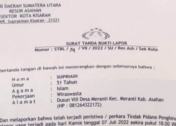 Hina Warga Desa Meranti, Rudi Herianto Hutagaol Dilaporkan ke Polsek Kisaran Kota.
