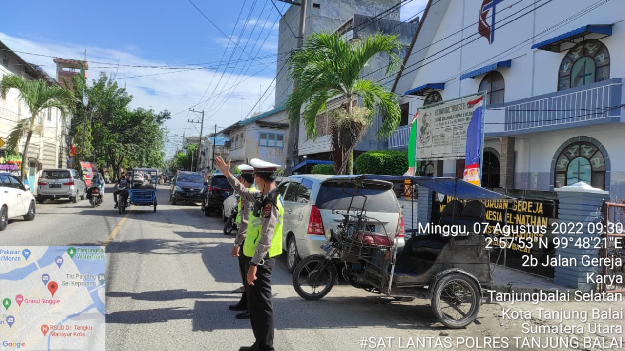 Amankan Ibadah Minggu, Satlantas Polres Tanjungbalai Laksanakan Gatur Lalin