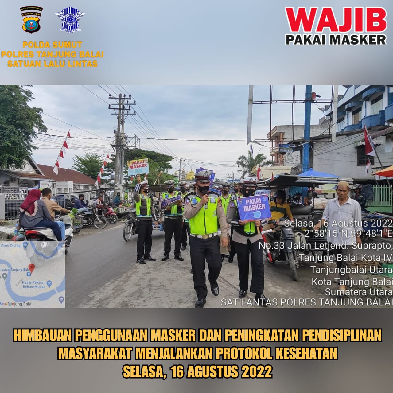 Kendalikan Virus Covid-19, Satlantas Polres Tanjungbalai Himbau Warga untuk Memakai Masker