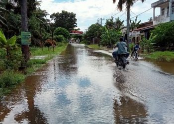Diguyur Hujan Deras, Jalan di Desa Sei Beluru Tergenang Air