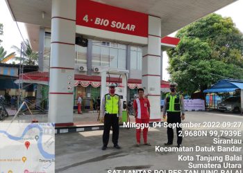 Antisipasi Kelangkaan BBM, Satlantas Polres Tanjungbalai Patroli ke SPBU