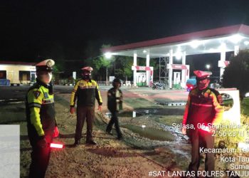 Pasca Kenaikan Harga BBM, Satlantas Polres Tanjungbalai Rutin Patroli ke SPBU 