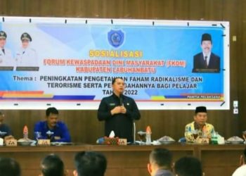 Bupati Labuhanbatu H Erik Adtrada Ritonga saat memberikan sambutan pada kegiatan tersebut. 
