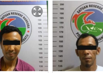 Tersangka dan Barang bukti Ribuan Pil Ekstasi saat diamankan Polres Labuhanbatu. 