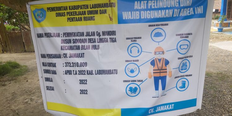 Plank proyek Peningkatan Jalan di Gang Mandiri, Dusun Sidodadi.