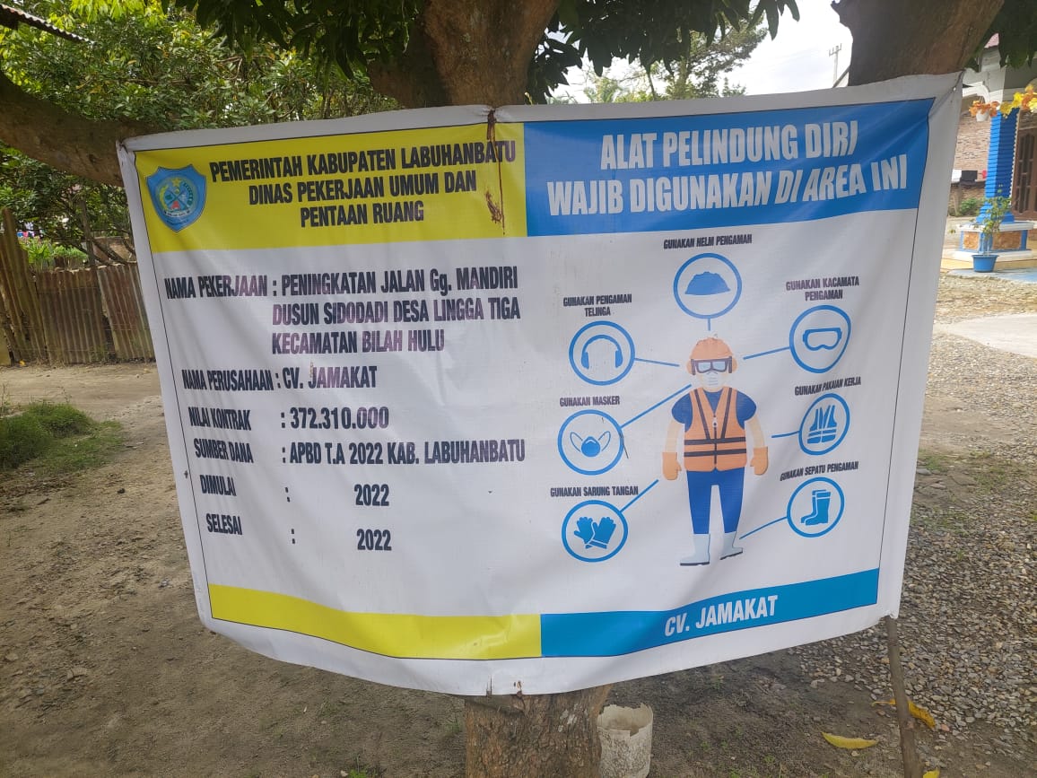 Plank proyek Peningkatan Jalan di Gang Mandiri, Dusun Sidodadi.