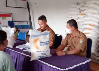 Kepala Desa Serdang Asahan Bagikan 484 Karung Beras dari BPN 