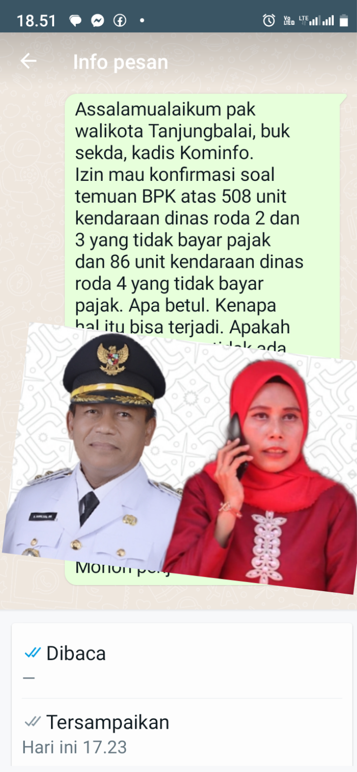 Walikota Tanjungbalai dan Sekda serta konfirmasi yang dikirimkan wartawan via WhatsApp