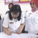 Wakil Bupati Labuhanbatu Hj Ellya Rosa Siregar saat menyaksikan penandatanganan komitmen bersama aksi konvergensi percepatan penurunan stunting.