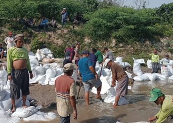 Warga di Kecamatan Meranti Asahan Perbaiki Tanggul Pecah di Sungai Silau Lama