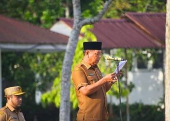 Staf Ahli Bupati Turing Ritonga saat menjadi pembina Apel di Lingkungan Pemerintah Kabupaten Labuhanbatu.
