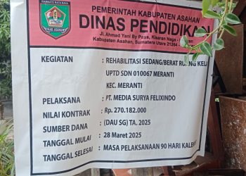 Aneh, Rehab Berat Ruangan SDN 010067 Meranti Gunakan Meterial Bekas Bongkaran