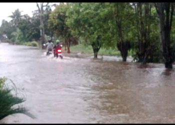 Diguyur Hujan Deras, Rumah Warga dan Jalan di Desa Sei Beluru Tergenang Air