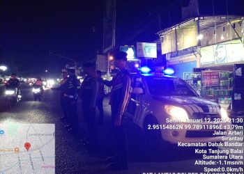 Personel Sat Lantas Polres Tanjungbalai Gelar Patroli Blue Light