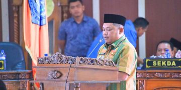 Wakil Bupati Labuhanbatu H Jamri saat menyampaikan sambutan saat Paripurna Laporan Reses di Gedung DPRD Labuhanbatu. 