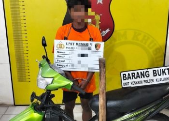 DS, pelaku pembegalan, diamankan di Mapolsek Kualuh Hulu. 