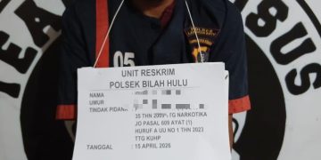 Tersangka IS saat diamankan polisi. 