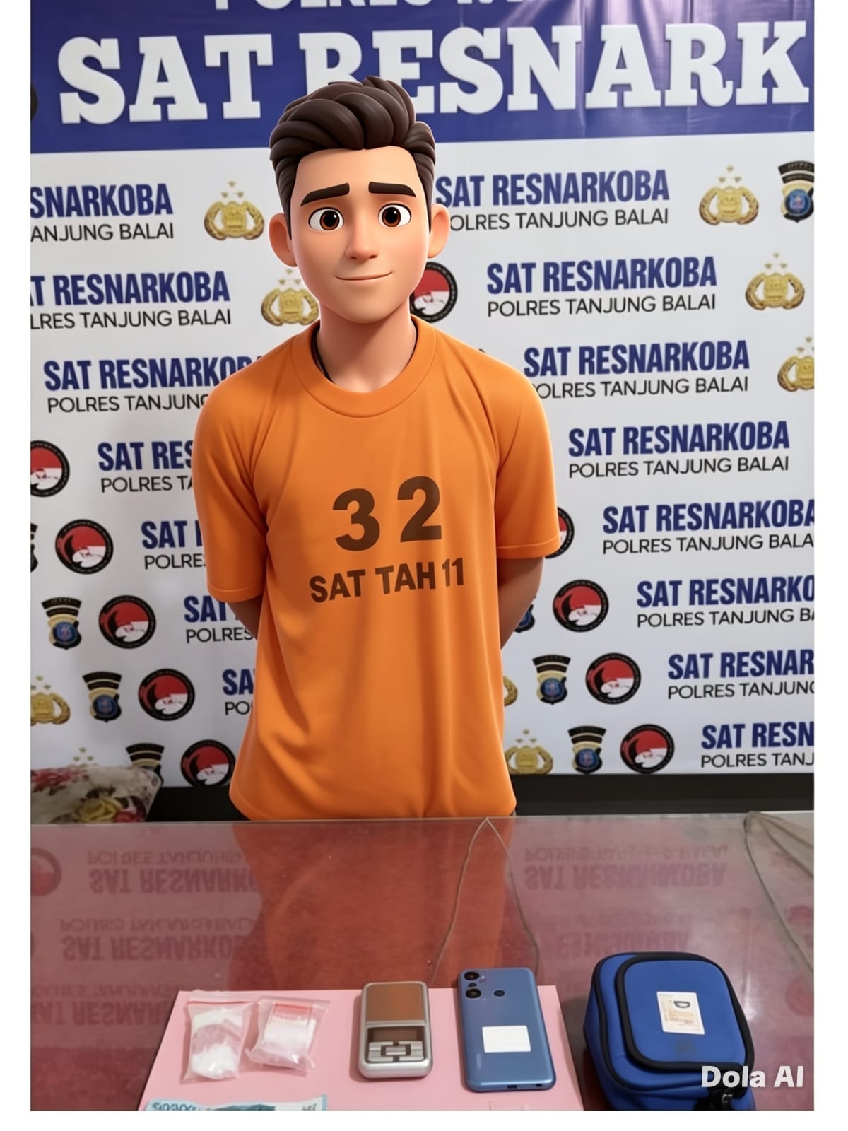 Tersangka saat di kantor polisi.